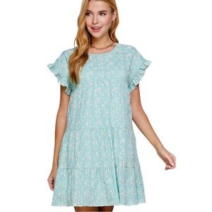 Women’s Mint Floral Embroidered Tiered Babydoll Dress NWT